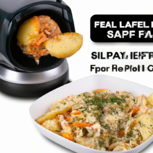 Imagem de repolho fatiado em uma airfryer, com uma crosta dourada e crocante.