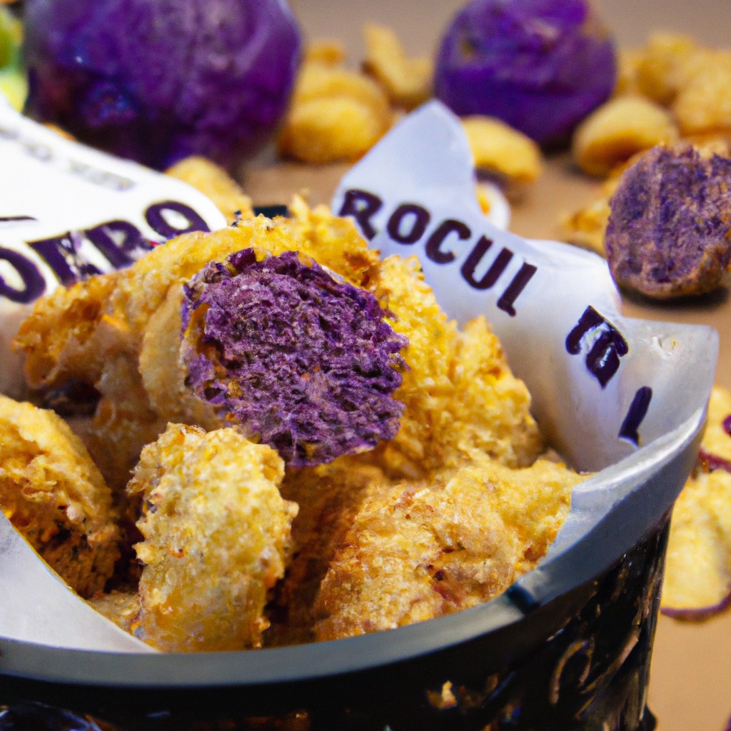 Repolho Roxo Na Airfryer: Receita Crocante E Fácil De Fazer 1 Imagem de fatias de repolho roxo crocantes em uma air fryer com uma tigela de molho à parte.
