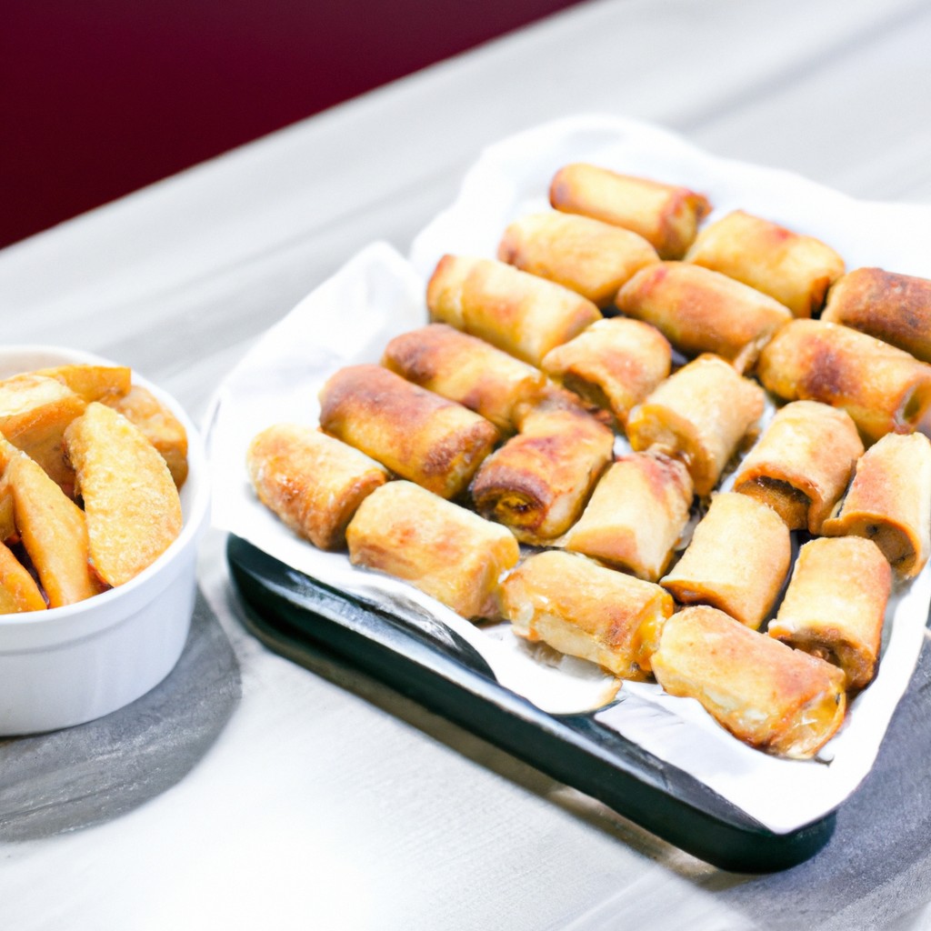 Rolinho Primavera Na Airfryer: Receita Fácil E Rápida 1 Imagem de rolinhos primavera dourados e crocantes cozinhando em uma airfryer. Receita fácil e rápida para um lanche ou aperitivo delicioso.
