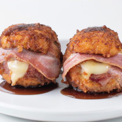 Imagem de um rosbife suculento e dourado preparado na Airfryer. A carne é fatiada e disposta em um prato, acompanhada de batatas assadas e legumes.