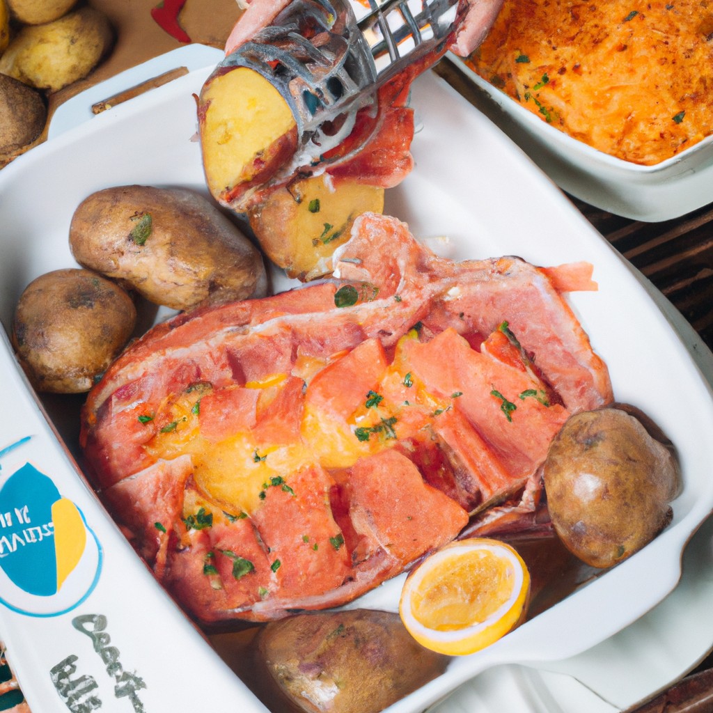 Salmão Com Batata Na Airfryer: Receita Fácil E Deliciosa 1 Uma imagem de salmão assado na Airfryer com batatas em volta. O salmão é dourado e as batatas são crocantes. A imagem mostra um prato delicioso e fácil de preparar.
