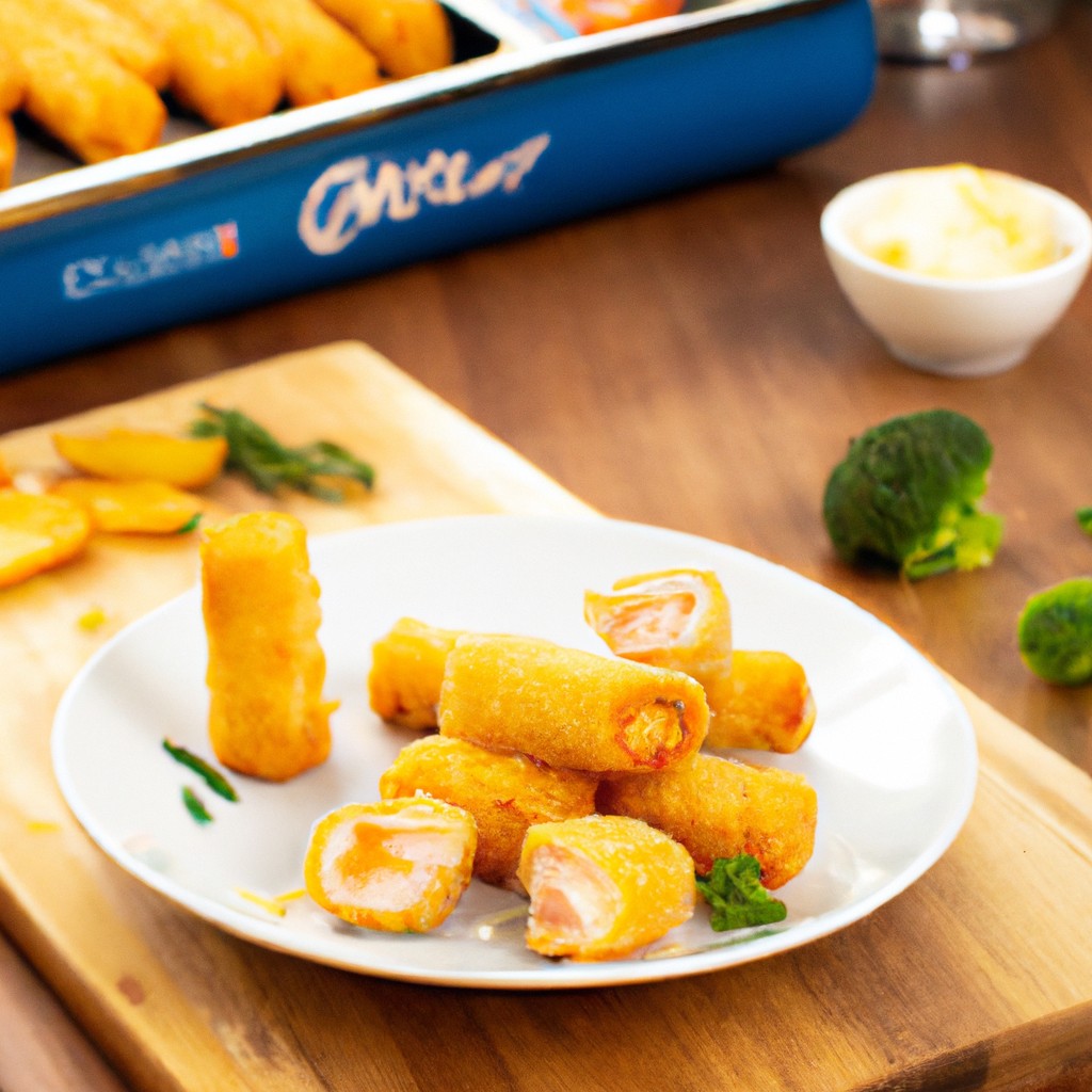 Salmão Empanado Na Airfryer: Receita Fácil E Rápida De Fazer 1 Imagem de salmão empanado cozido em uma Airfryer. O salmão é dourado e coberto com migalhas de pão.