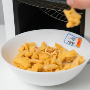 Imagem de uma tigela de macarrão cozido em uma fritadeira com queijo derretido por cima.