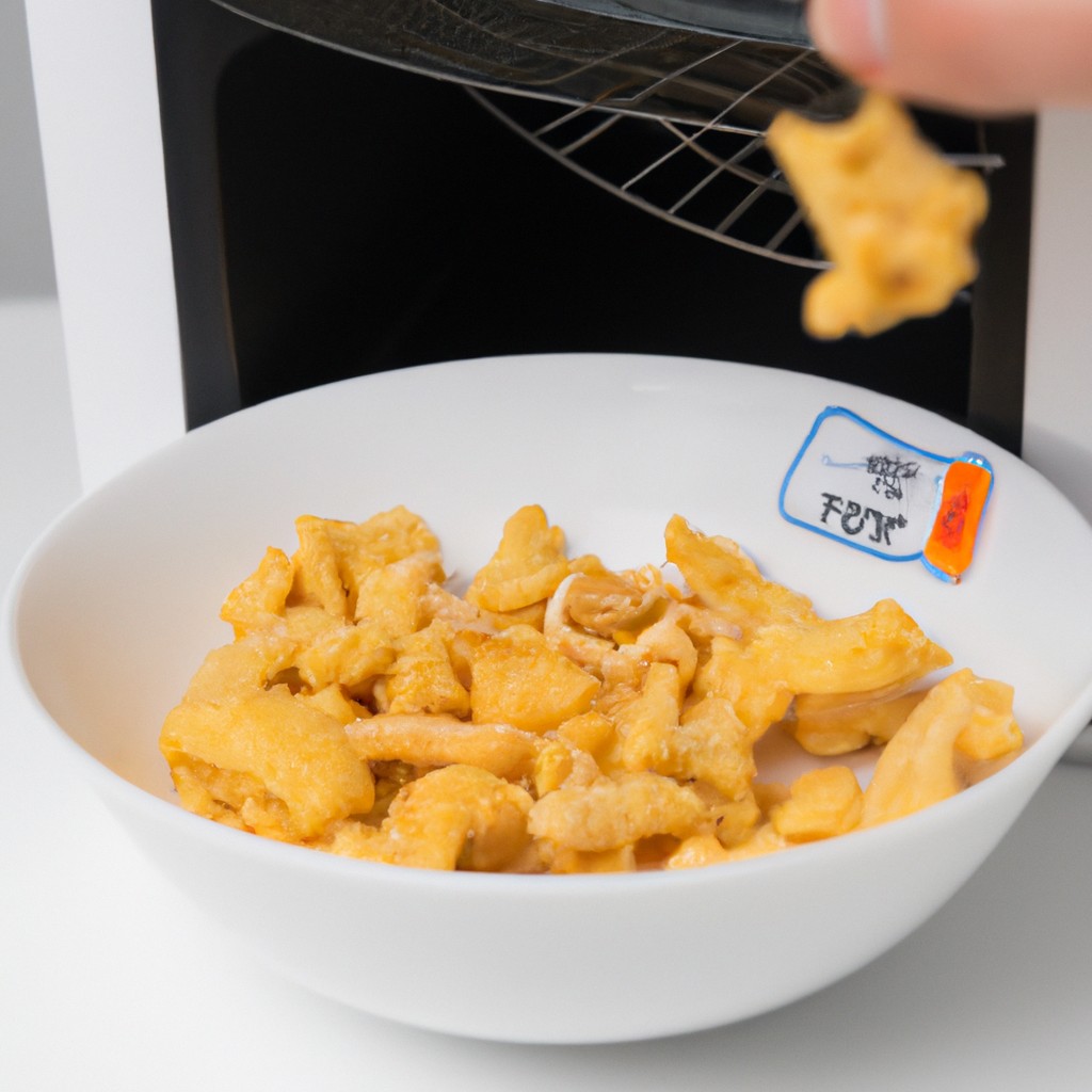 Imagem de uma tigela de macarrão cozido em uma fritadeira com queijo derretido por cima.
