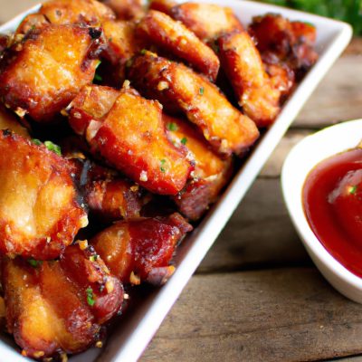 Foto de uma sobrecoxa de frango assada e dourada na Airfryer, servida em um prato com batatas e cenouras. O frango é suculento e crocante, com a pele torrada e crocante. As batatas e cenouras são tenras e douradas, temperadas com ervas e especiarias.