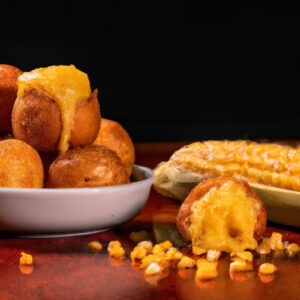 Foto de sobrecoxas de frango douradas e crocantes cobertas com um cremoso creme de milho, preparadas na Airfryer.
