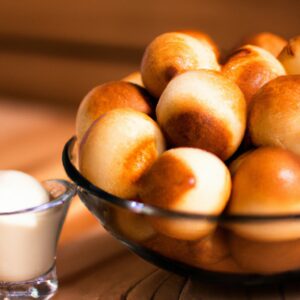 Imagem de uma airfryer com uma cesta cheia de suspiros assados. Os suspiros são brancos, crocantes e têm uma forma irregular.