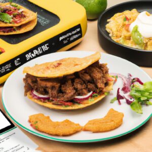 Imagem de tacos crocantes e dourados feitos com cascas de Big Mac cozidas na Airfryer, recheados com carne moída temperada, queijo derretido, alface, tomate e cebola roxa.