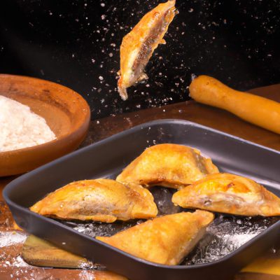 Uma tilápia inteira empanada com farinha de aveia, frita até ficar dourada em uma airfryer. O peixe é servido em um prato, guarnecido com rodelas de limão e ervas frescas.