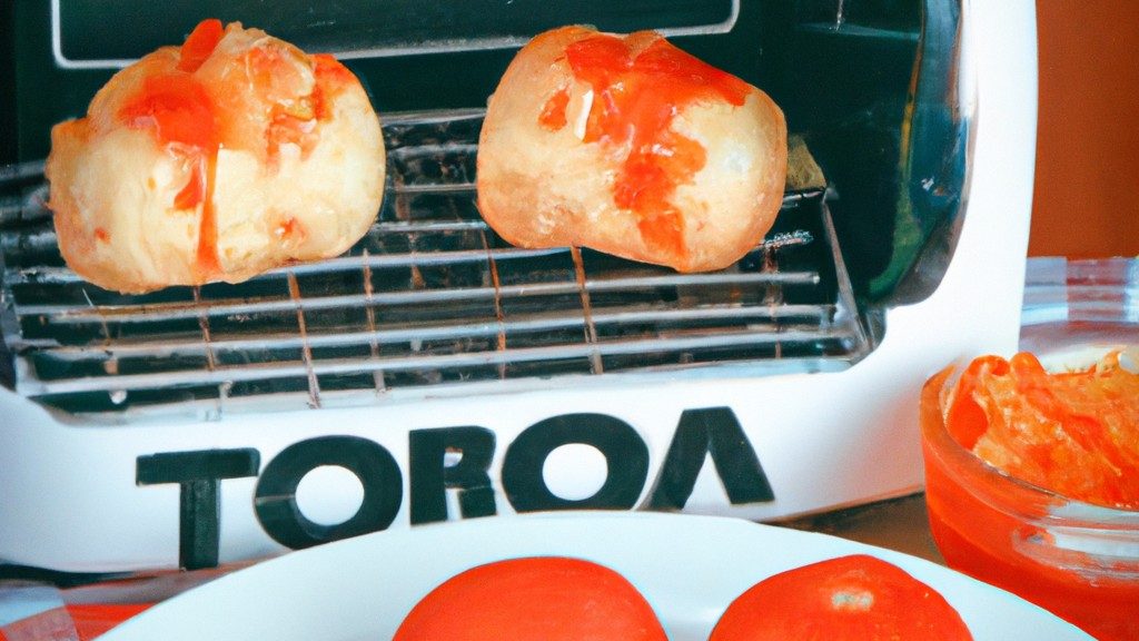Imagem de tomates cortados ao meio colocados na cesta da Airfryer. Os tomates são temperados com azeite, sal e pimenta e estão sendo cozidos para criar um petisco rápido e fácil.