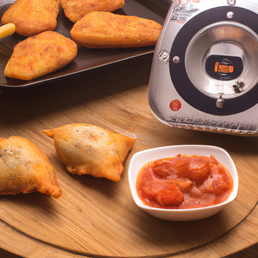 Tomate Recheado Com Frango Na Airfryer: Receita Muito Simples 1 Imagem de tomates recheados com frango cozidos em uma Airfryer. Os tomates são cortados ao meio e recheados com uma mistura de frango cozido, cebola, pimentão, especiarias e ervas. Os tomates são colocados na Airfryer e cozidos até que estejam macios e o frango esteja dourado.
