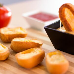 Imagem de uma torrada crocante e dourada com queijo derretido e fatias de tomate vermelho brilhantes, cozida em uma Airfryer. A foto captura a textura crocante do pão, o derretimento cremoso do queijo e o frescor das fatias de tomate.