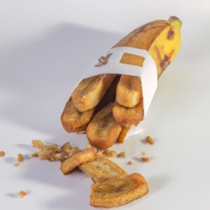 Foto de uma fatia de torrada de banana com mix de nozes em uma airfryer. A torrada é coberta com nozes picadas, sementes de chia e mel.