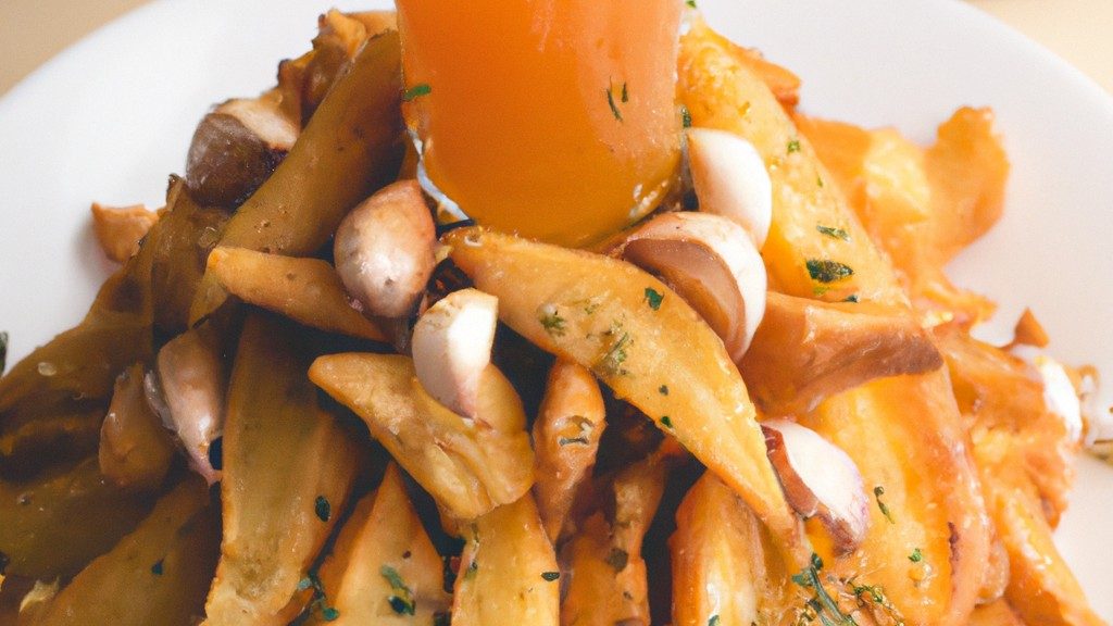 Torre De Batata Na Airfryer? Receita Diferente E Saborosa 1 Imagem de uma torre de batatas crocantes e douradas cozidas em uma fritadeira. A torre é composta por camadas alternadas de batatas fatiadas finas e temperadas com ervas e especiarias.