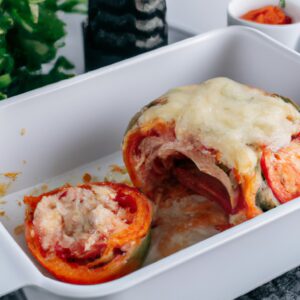 Uma imagem de uma torta de atum assada em uma airfryer, servida em um prato com fatias de limão. A torta tem uma crosta dourada e um recheio de atum branco, vegetais e queijo.