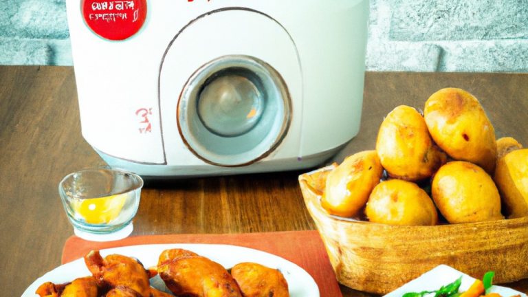 Imagem de uma Air Fryer Mondial Family Inox de 4 litros em formato retangular, com cesto interno quadrado e grelha removível. A air fryer é feita de aço inoxidável e possui botões de controle na parte frontal. O texto