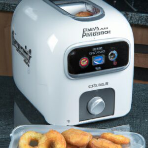 Imagem de uma fritadeira de ar Cadence Pratic Fryer FRT515 vermelha, com cesto preto removível. A fritadeira possui um painel de controle digital com tela de LED na parte frontal e uma alça para transporte na parte superior.
