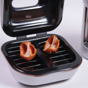 Imagem de uma Air Fryer Mondial AFN-80-BI, um eletrodoméstico de cozinha preto e inox com capacidade de 4 litros. A air fryer possui uma cesta antiaderente removível e um painel de controle digital com sete funções predefinidas. A imagem mostra a air fryer com uma cesta cheia de batatas fritas douradas.
