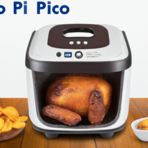 A imagem mostra uma fritadeira Air Fryer Philco Oven Pfr2200 de cor preta e cinza. Ela possui uma alça na parte superior, botões de controle na lateral e uma cesta removível no interior. A Air Fryer Philco Oven Pfr2200 é usada para preparar alimentos com menos óleo, resultando em refeições mais saudáveis e saborosas.