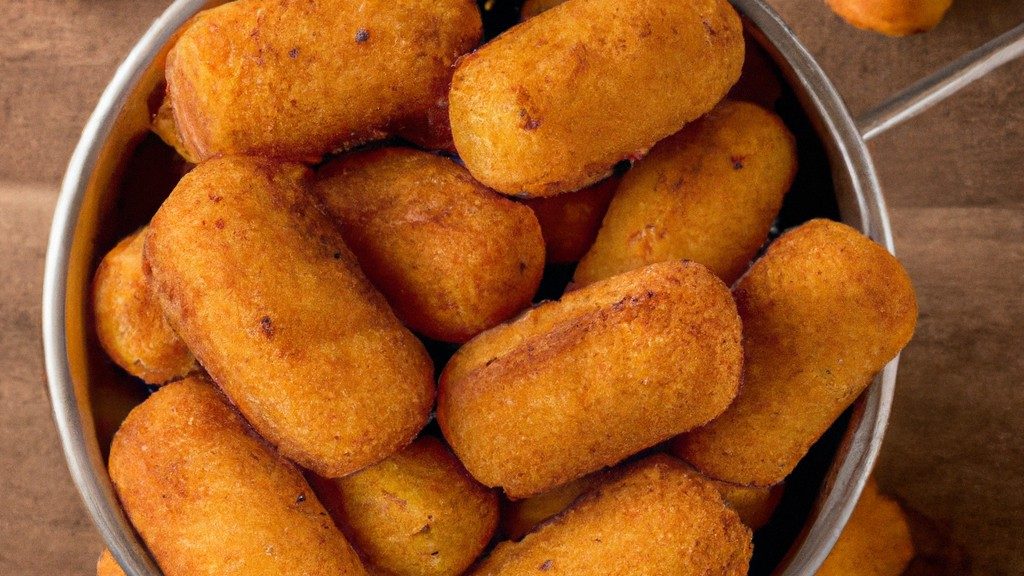 Imagem de uma fritadeira Air Fryer branca com uma cesta de metal removível cheia de batatas fritas douradas. O texto na imagem diz 