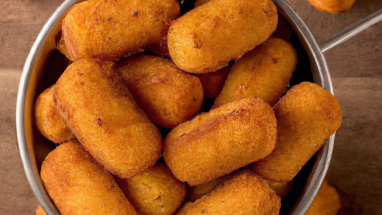 Imagem de uma fritadeira Air Fryer branca com uma cesta de metal removível cheia de batatas fritas douradas. O texto na imagem diz 