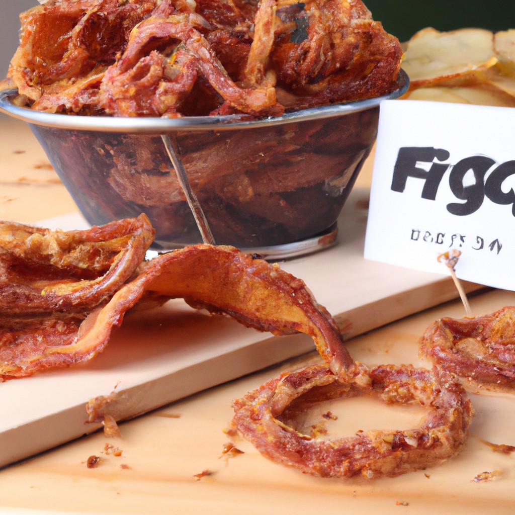 Imagem de bacon frito e crocante cozido em uma Airfryer. O bacon está disposto em tiras sobre uma bandeja de metal perfurada, com um pouco de gordura acumulada na parte inferior da bandeja. O bacon é marrom dourado e tem bordas crocantes, indicando que foi cozido perfeitamente.