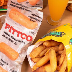 Imagem de uma porção de batatas fritas douradas e crocantes preparadas na airfryer, servidas em um prato branco com um garfo ao lado.