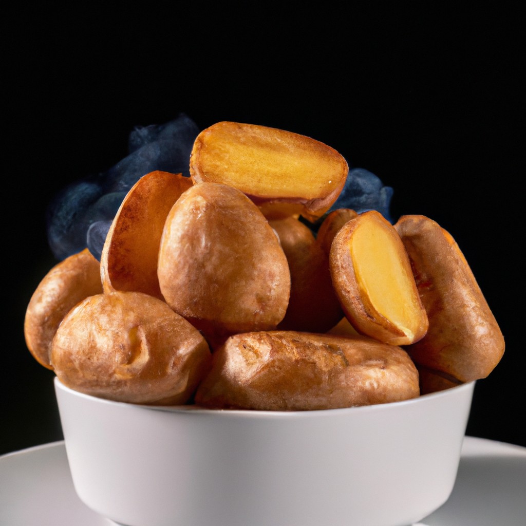 Imagem de uma batata frita crocante e dourada cozida em uma Airfryer. A batata tem uma casca marrom avermelhada e um interior macio e fofo. A imagem mostra a versatilidade da Airfryer, que pode criar alimentos fritos crocantes e deliciosos sem a necessidade de óleo.