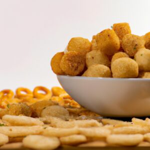 Imagem de biscoitinhos dourados e crocantes em uma fritadeira. Os biscoitinhos são cobertos com queijo parmesão ralado, cebola picada e ervas frescas.