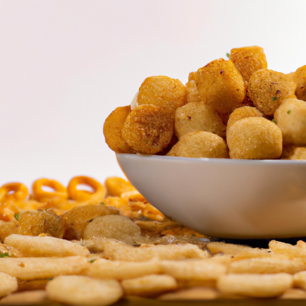 Imagem de biscoitinhos dourados e crocantes em uma fritadeira. Os biscoitinhos são cobertos com queijo parmesão ralado, cebola picada e ervas frescas.