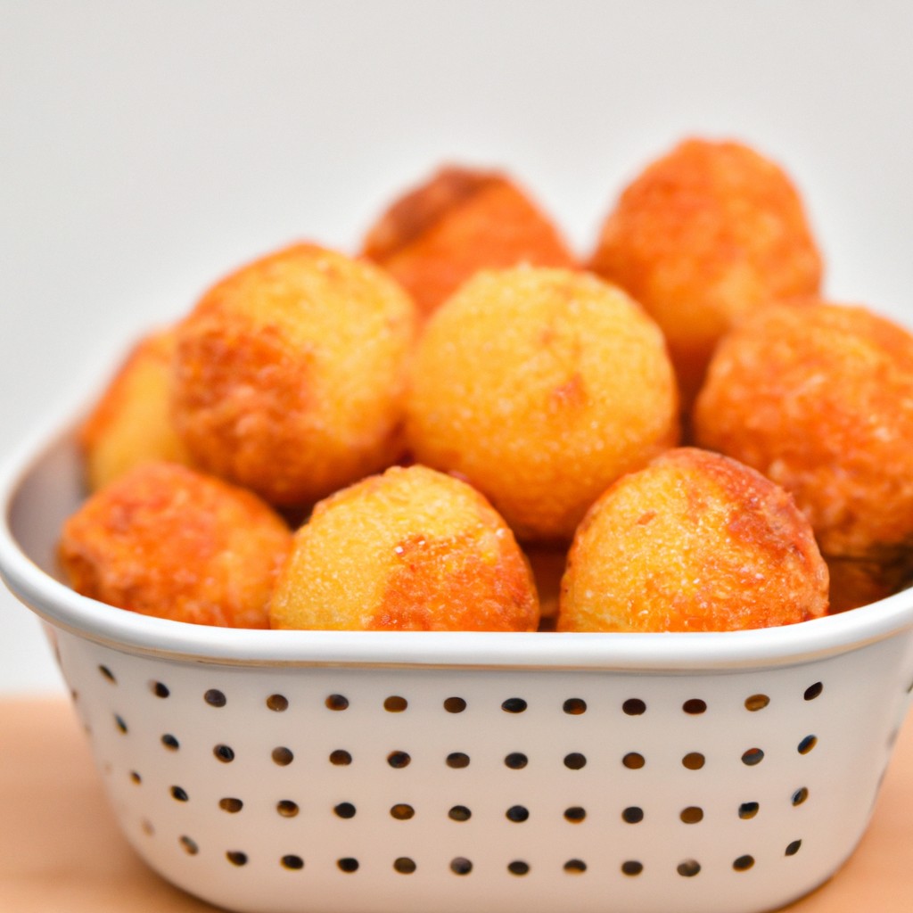 Imagem de bolinhos dourados e crocantes em forma de bola, feitos com risoto restante e revestidos com farinha de rosca. Os bolinhos são servidos em um prato branco com um molho de tomate ao lado.