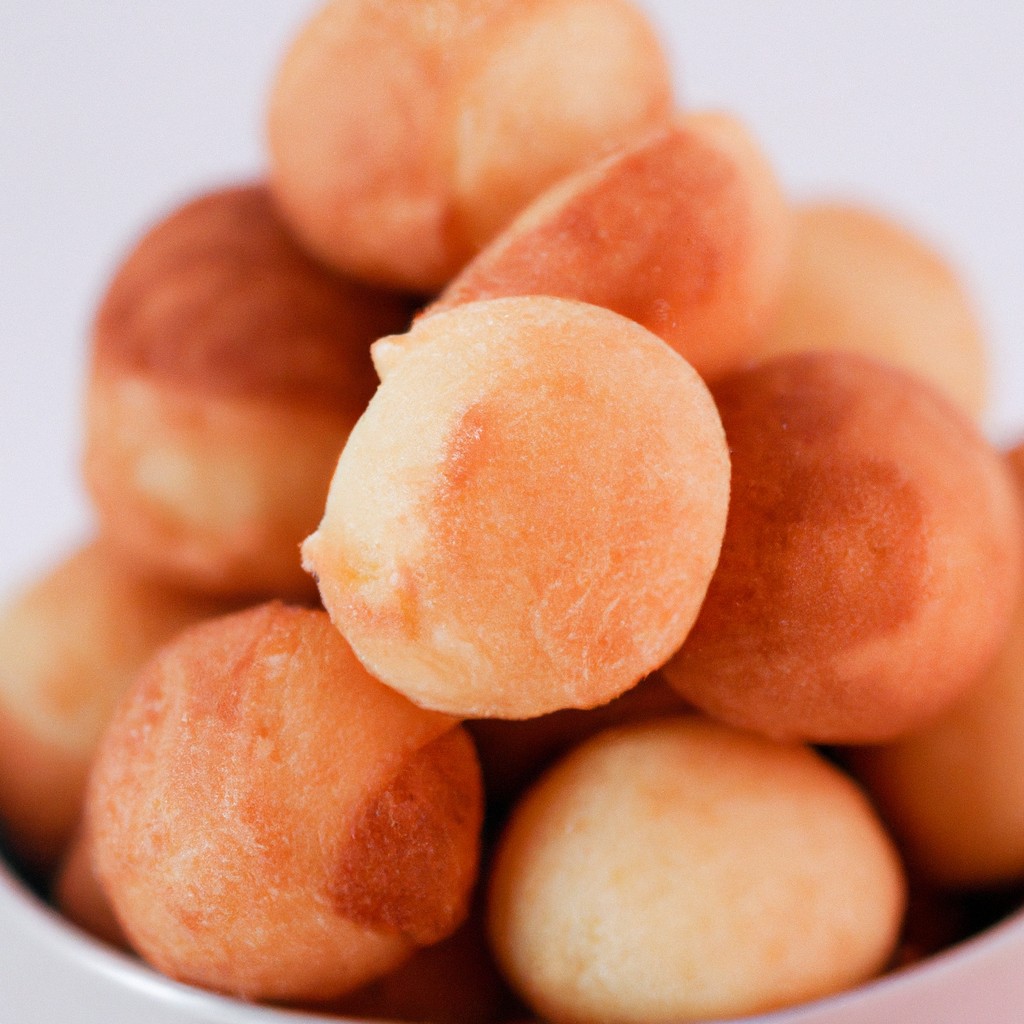 Bolinhos d'água crocantes e dourados preparados na Airfryer, dispostos em um prato branco. O interior macio e fofo dos bolinhos contrasta com a crosta externa crocante, criando uma combinação deliciosa e irresistível.