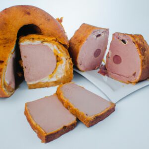 Uma imagem de um bolo de carne redondo e dourado em uma airfryer. O bolo de carne é coberto com uma crosta crocante e tem um recheio suculento e macio.