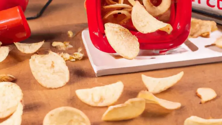 Imagem de chips de provolone crocantes e dourados, feitos na Airfryer. O queijo é cortado em fatias finas e frito até ficar crocante, criando um lanche ou aperitivo saboroso e viciante.
