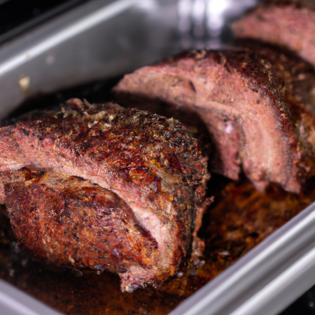 Como Fazer Carne Assada Na Airfryer 1 Imagem de uma carne assada dourada e suculenta cozida em uma Airfryer. A carne é colocada sobre uma cama de vegetais, incluindo batatas, cenouras e cebolas. O texto "Carne Assada na Airfryer" é sobreposto à imagem.