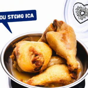 Imagem de um coração de frango cozido na airfryer, com uma crosta dourada e crocante. O coração é servido em um prato com um ramo de alecrim ao lado.