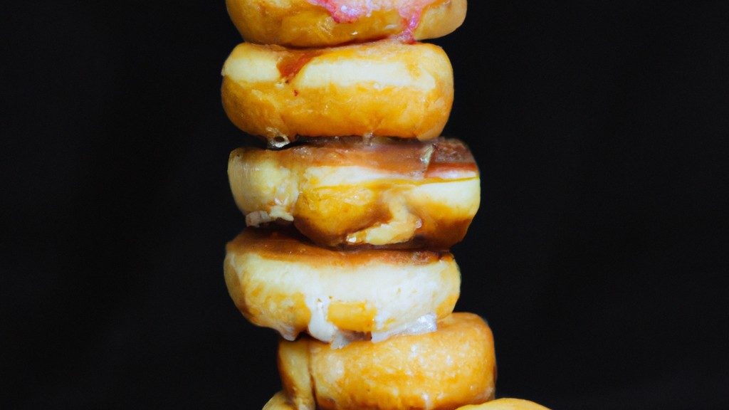 Imagem de donuts dourados e crocantes em uma airfryer. Os donuts são cobertos com glacê e granulado colorido. Eles estão dispostos em uma cesta de metal dentro da airfryer.