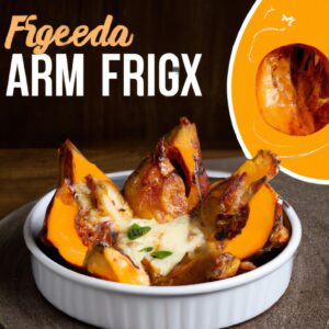 Imagem de uma moranga assada na Airfryer, recheada com frango cremoso, mostrando o recheio cremoso e o frango dourado.