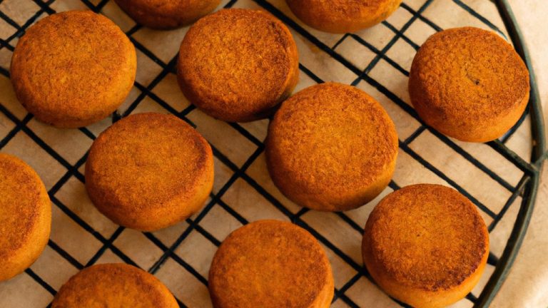Imagem de biscoitos de gengibre dourados e crocantes, dispostos em uma cesta de arame sobre uma toalha de cozinha listrada. Os biscoitos têm formatos festivos, como homens de gengibre, estrelas e árvores de Natal. Os biscoitos estão quentes e fumegantes, tendo acabado de ser retirados da airfryer.