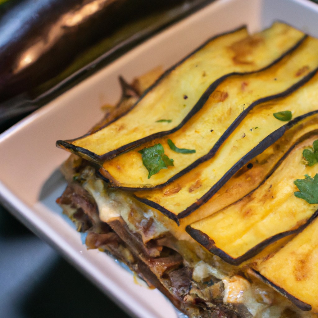 Lasanha De Berinjela Ou Abobrinha Na Airfryer 1 Imagem de uma lasanha de berinjela ou abobrinha feita na Airfryer. A lasanha tem várias camadas de berinjela ou abobrinha fatiadas, molho à bolonhesa, queijo e molho branco. A lasanha é assada até dourar e borbulhar.
