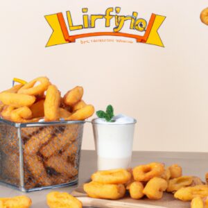 Imagem de uma cesta de Leche Frita/Leite Frito cozida na Airfryer. Os pedaços de massa frita são dourados e crocantes, e polvilhados com canela e açúcar.