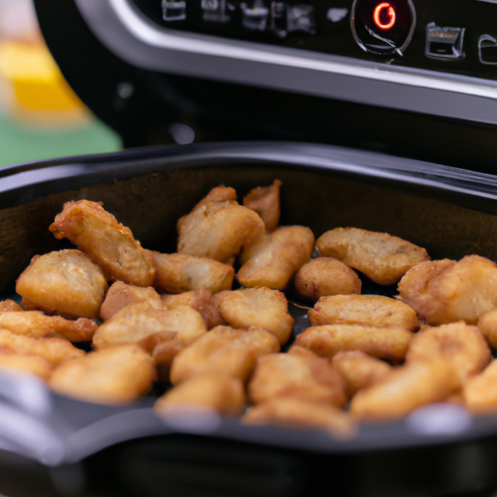 Linguiça Toscana Fresca Frita Na Airfryer 1 Imagem de linguiças toscanas frescas fritas em uma Airfryer. As linguiças estão dispostas em uma cesta de cozimento, com a pele externa dourada e crocante. O interior da linguiça é visível, mostrando a carne rosa e suculenta. A imagem também mostra uma tigela de molho de tomate à parte.