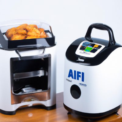 Alt da imagem: Imagem de uma airfryer dupla Mondial Nova Dual Airfryer. O aparelho é preto e prata, com duas gavetas de ar quente independentes. Cada gaveta possui uma capacidade de 3,2 litros e pode ser ajustada para diferentes temperaturas e tempos de cozimento. A airfryer possui uma tela de LED digital que exibe o tempo e a temperatura de cozimento.
