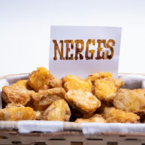 Nuggets de frango caseiros crocantes e dourados feitos na Airfryer. Servidos com um molho saboroso à parte.
