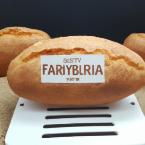 Imagem de um prato oval cheio de pão australiano assado na Airfryer. O pão é dourado e crocante, com uma crosta espessa. Os buracos na massa são visíveis e o pão é cortado em fatias.
