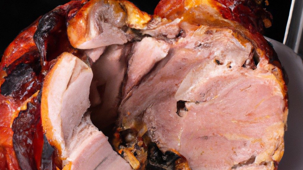Pernil Assado Na Airfryer 1 Imagem de um pernil assado suculento e dourado cozido em uma airfryer. A carne é cercada por batatas, cenouras e cebolas assadas, que estão levemente douradas e caramelizadas. O pernil foi regado com um molho saboroso, que confere-lhe um brilho apetitoso.