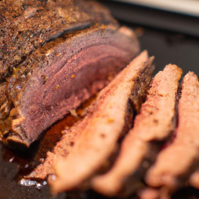 Picanha inteira perfeitamente assada na Airfryer, exibindo sua crosta dourada e suculenta. A carne é tenra e saborosa, com uma camada externa crocante e um interior suculento e macio. O corte generoso de picanha é apresentado em uma travessa, pronto para ser saboreado como uma refeição farta e satisfatória.