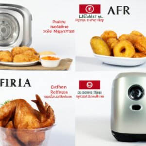 Imagem comparativa de diferentes modelos de airfryers, exibindo suas características e especificações, como capacidade, potência, recursos e faixa de preço.
