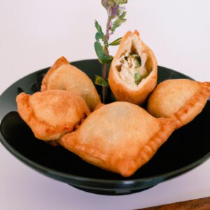 Imagem mostra uma couve-flor inteira empanada, colocada em uma cesta de fritadeira airfryer. A couve-flor está coberta com uma crosta dourada e crocante.