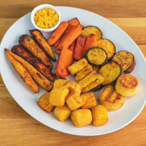 [Imagem de acompanhamentos vegetais assados cozidos em uma Airfryer]